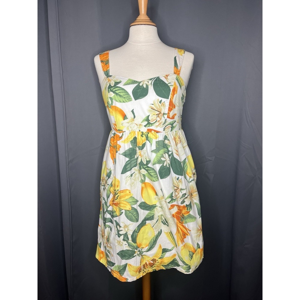 Marled 100% Cotton Size S Lemon Floral Tropical Lined Dress.